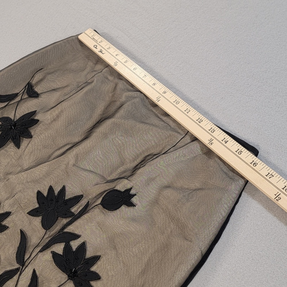 Vintage Y2K Donna Morgan Skirt Silk Floral Applique Mesh Black Beige Women's 12 - Picture 4 of 8